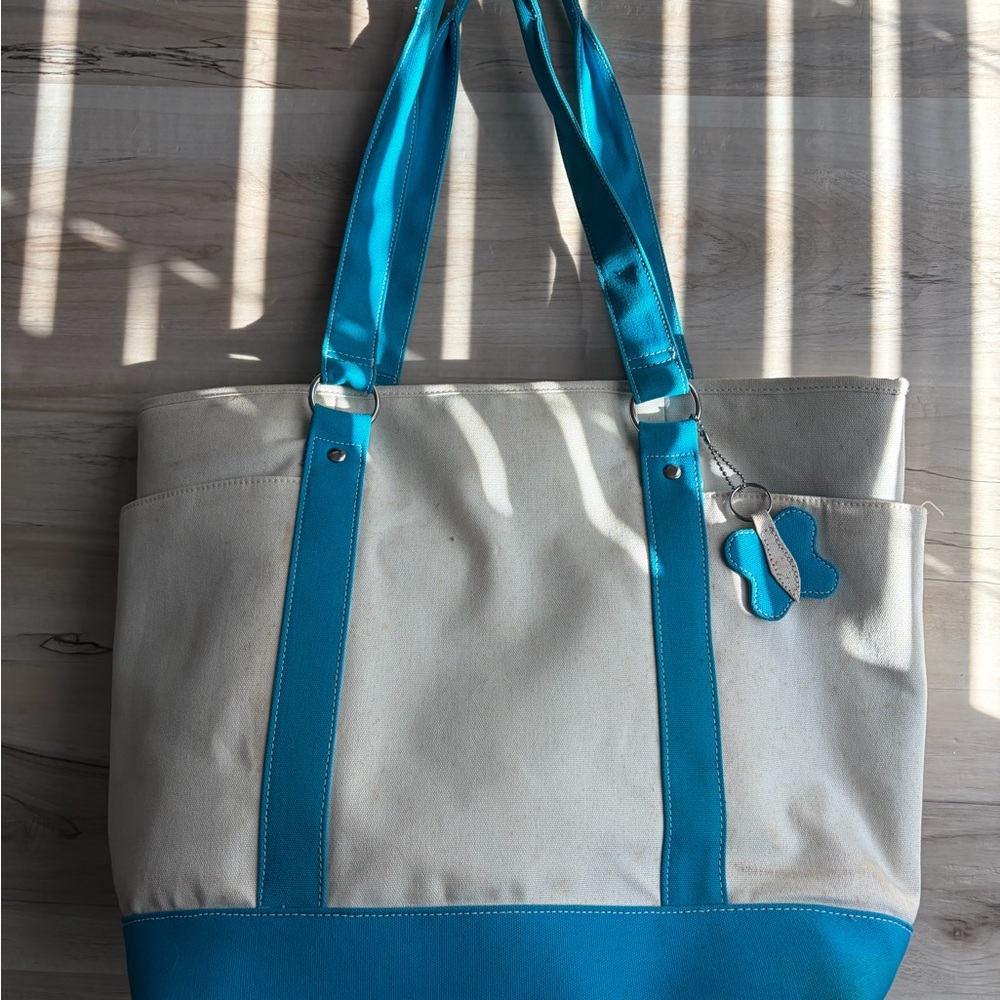 Everyday Canvas Tote with Turquoise Trim